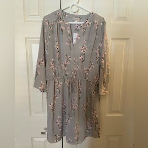 LOFT Gray Floral Dress NWT - Size Large
